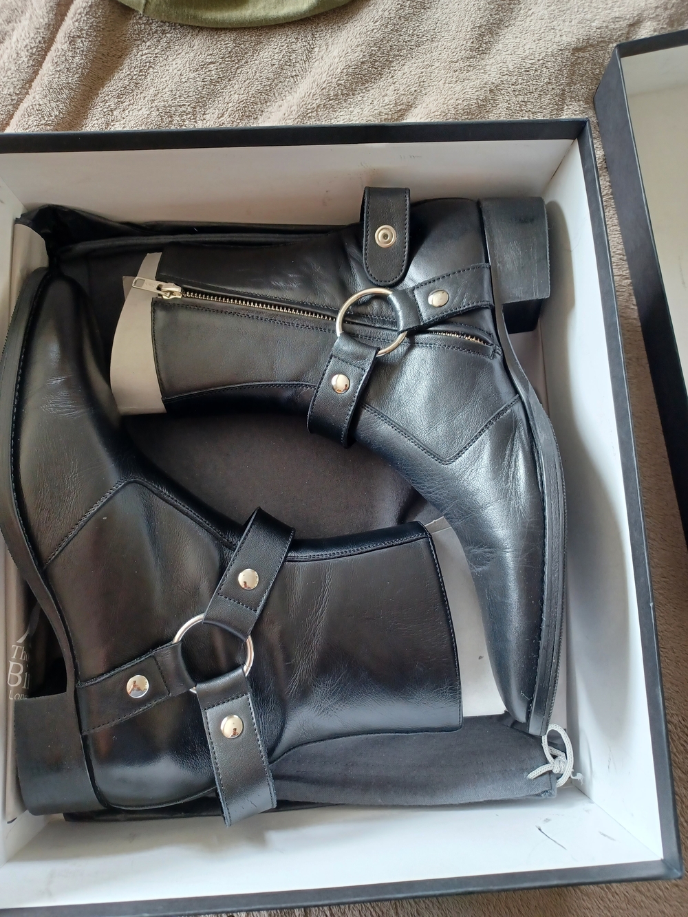 Vince Black Leather Harness Mid-Calf Boots with Silver Hardware